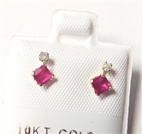 $250 10K  Ruby(0.44ct) Diamond(0.06ct) Earrings