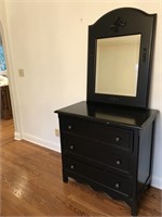 Composite Black Wood Chest of Drawers & Mirror