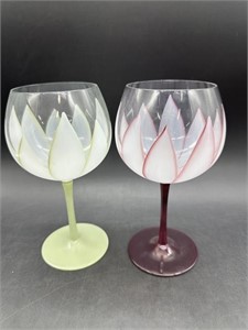 Wine Glass Set Flower Art 7.24"
