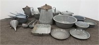 Over 20 pieces of graniteware - hobo pot, pans,