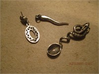 Sterling ? Unmarked Snake Pendent w/ 1 Earring