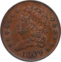 1/2C 1809/6 9 OVER INVERTED 9. PCGS MS64 BN CAC