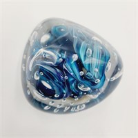 Signed Schuster Studios Blue Art Glass