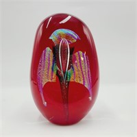Signed Schuster Studios Red & Iridescent Glass