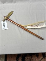 Brass Pipe Axe with Tiger Handle with Feather