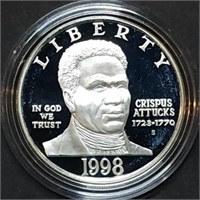 1998 Black Patriots Proof Silver Dollar in