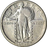 1917-D TY2 STANDING LIBERTY QUARTER - VF, CLEANED