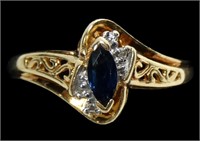 10K Yellow gold marquise cut blue sapphire ring