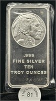 10 oz Silver Bar from Silvertown Indian Head