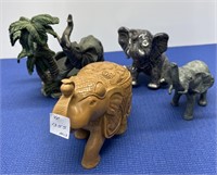 Assorted Elephants , 4 Pcs , Wood , Ceramic and
