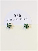 .925 Silver Cute Emerald Flower Earrings  R