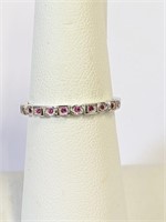 .925 Silver Rnd & Sqr Ruby Band Ring Sz 7  A