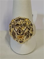 .925 Silver/GP Solid Lion Ring Sz 12   CS