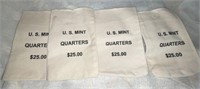 (4) Burlap U.S. Mint $25.00 Quarter Bags