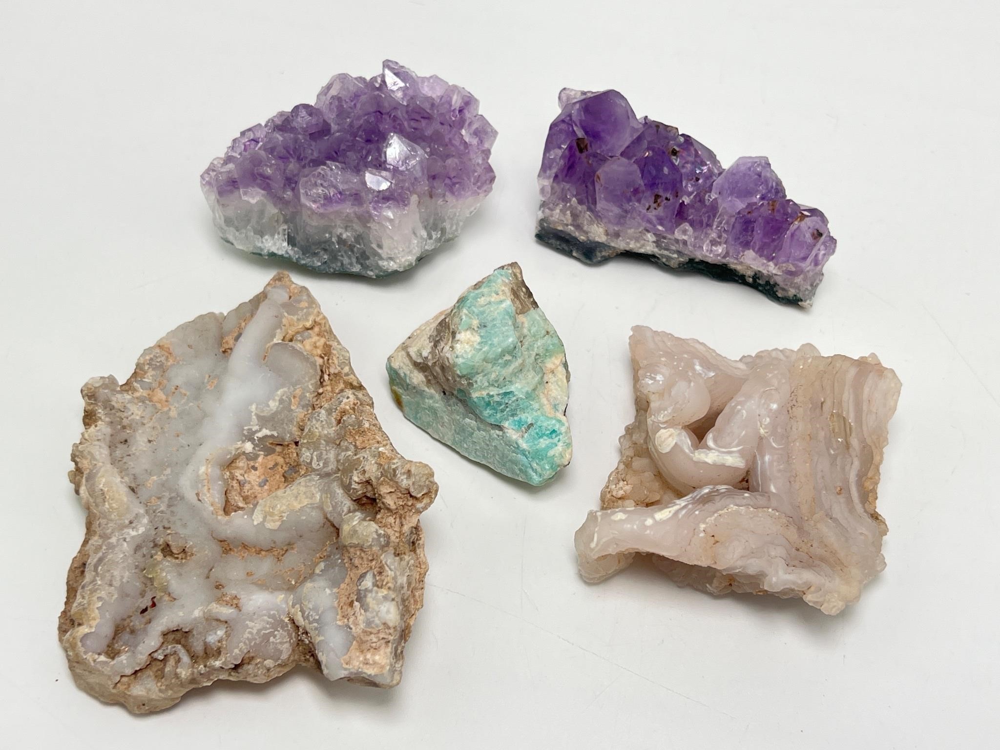 5 Mineral Rocks - Amethyst, Amazonite, Crystal