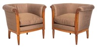 French Art Deco Walnut Tub Armchairs, Pairs