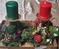 2 CHRISTMAS DECORATED CANDLE STANDS