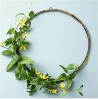 13.5" FAUX FORSYTHIA FLOWER WREATH - HEARTH