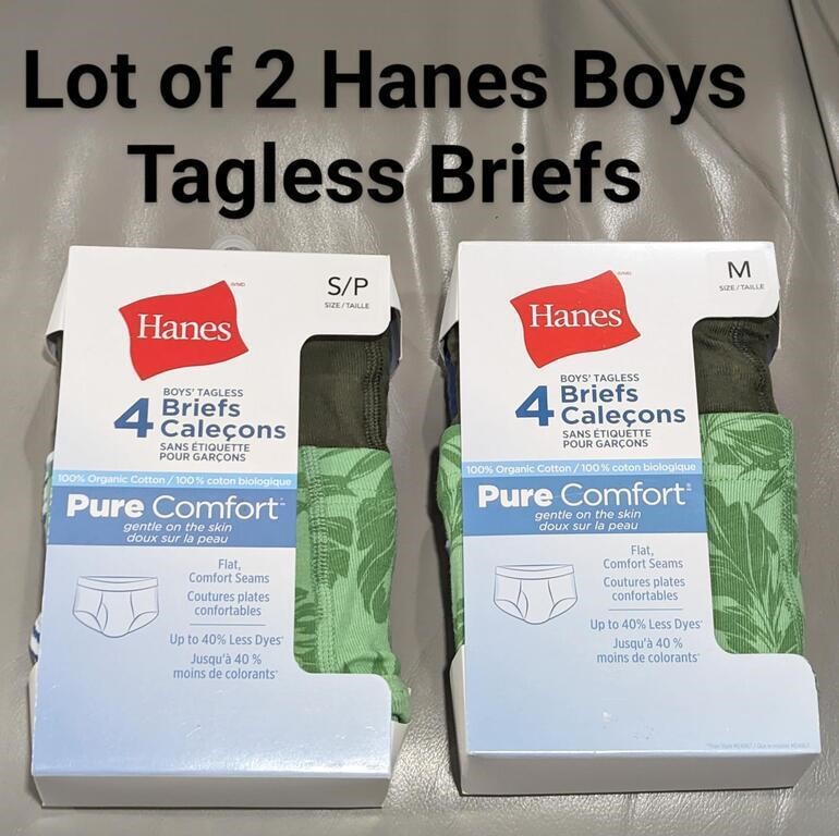 Lot of 2 Hanes Boys Tagless Briefs 4 Pack