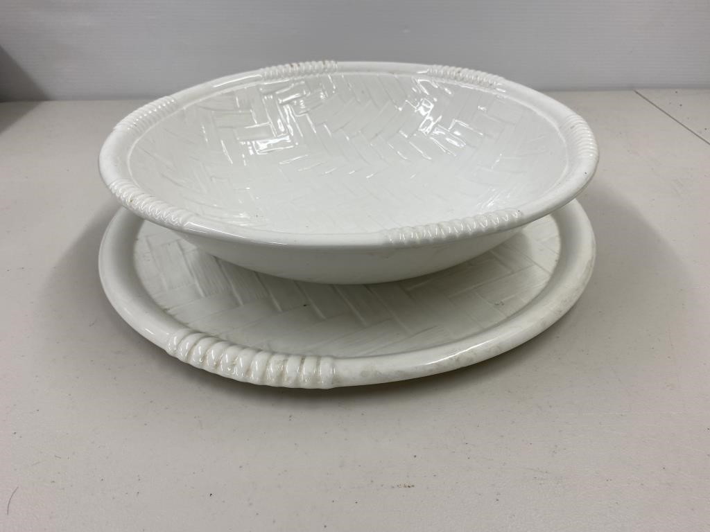 Vintage Italian Ceramic Serving Bowl and Plate Set