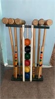 Vintage Wooden Croquet Set - 6 Balls, 2 Stakes