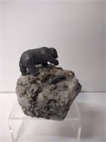 Grizzly Bear on Rock Specimen Sculpture