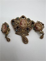 Florenza Cameo Brooch with Earrings