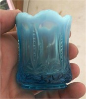 Blue opalescent toothpick holder