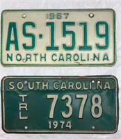 1967 North Carolina/ 1974 South Carolina plates