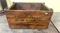 Antique wood crate from the Maryland Bolt and Nut