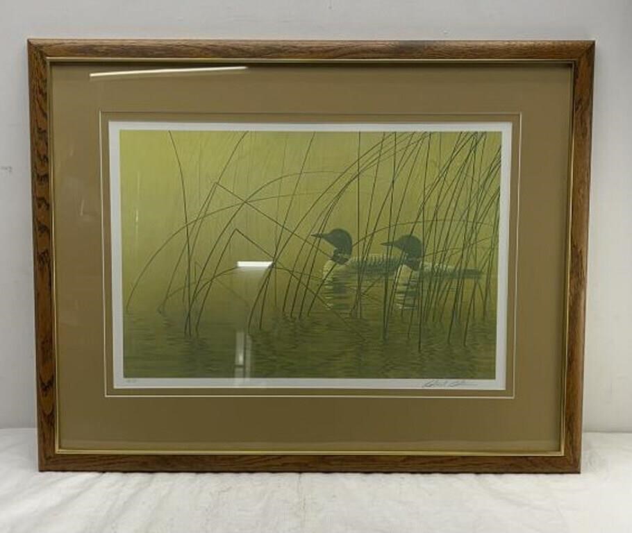 Signed Framed "Misty Morning-Loons" by Robert