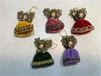 5 Angel Christmas Ornaments 2-1/2in Tall