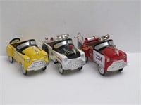 3 Miniature Golden Wheels Fire Truck Pedal Cars