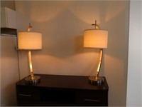 Pair of Curved Brushed Niclkel Lamps