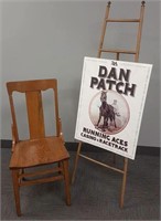 Antique oak easel, T-back chair & Dan Patch