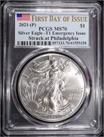 2021-(P) T-1 AMERICAN SILVER EAGLE PCGS MS70