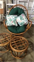 SWIVEL RATTAN CHAIR W/2 FOOT STOOLS