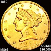 1850 $5 Gold Half Eagle CHOICE BU