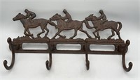 Vintage Cast Iron Horse & Jockey Coat Rack