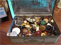 Large Vintage Metal Box with Old Buttons