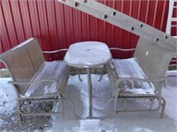 ALUMINUM FRAMED TABLE WITH ROCKING BENCHES