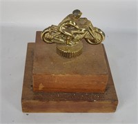 Small Motorcycle Trophy On Wood Base