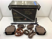 Large Metal Military Ammo can with Leather Belts,
