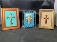 (3) Framed Crosses Made of Vintage Costume Jewelry