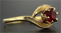 10kt Gold Simulated Ruby Solitaire Ring