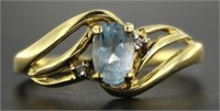 10kt Gold Natural Blue Topaz & Diamond Ring