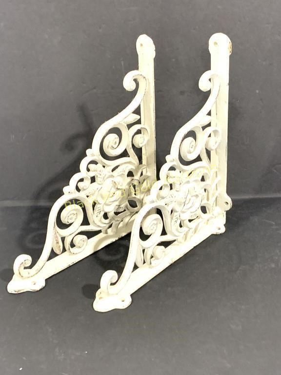 2 Cast Iron Shelf Brackets Painted White