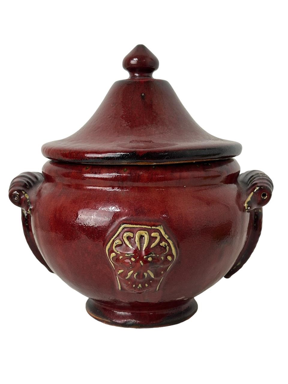 Lidded Red Glaze Pottery Pot