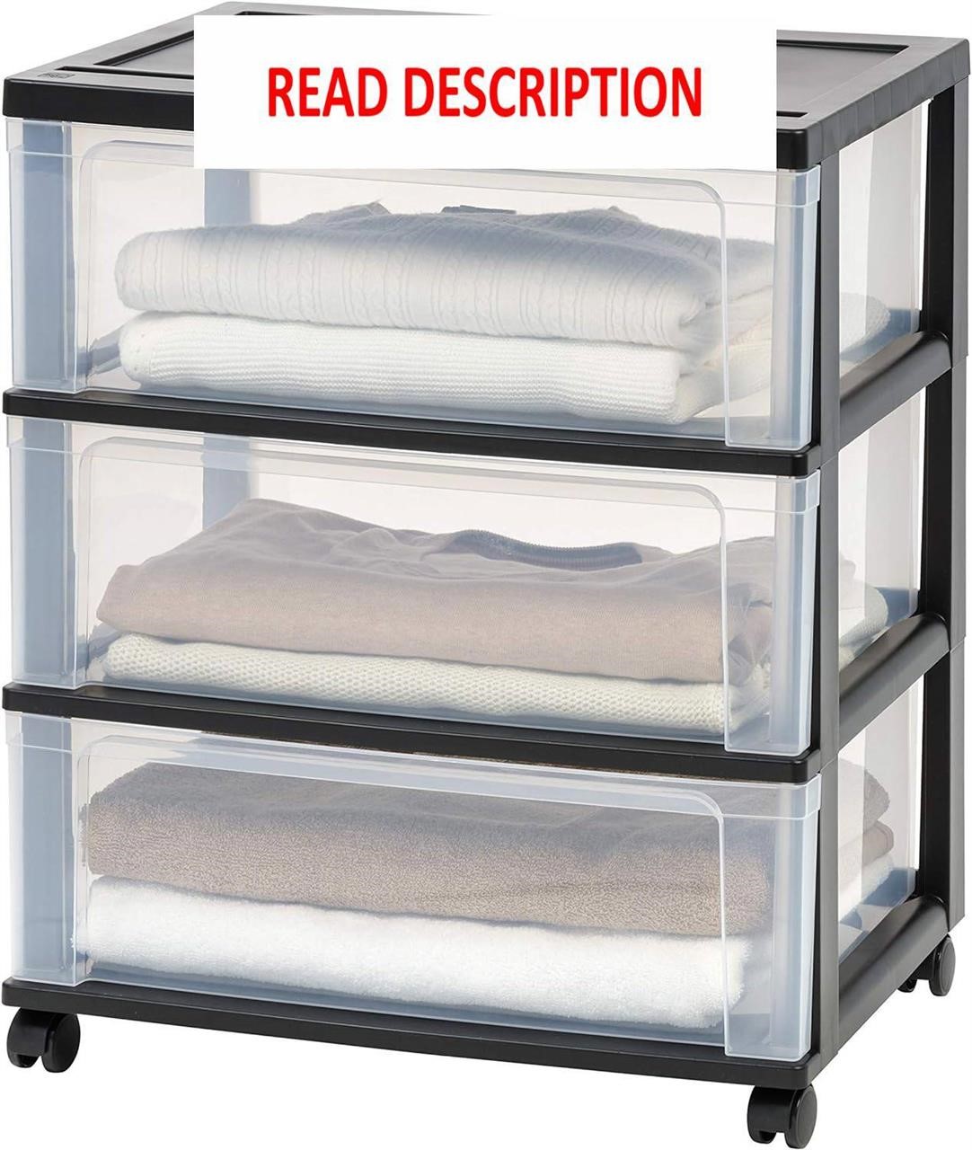 IRIS USA Plastic 3 Drawer Wide Storage Cart