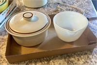 Ceramic casserole and Pyrex bowl